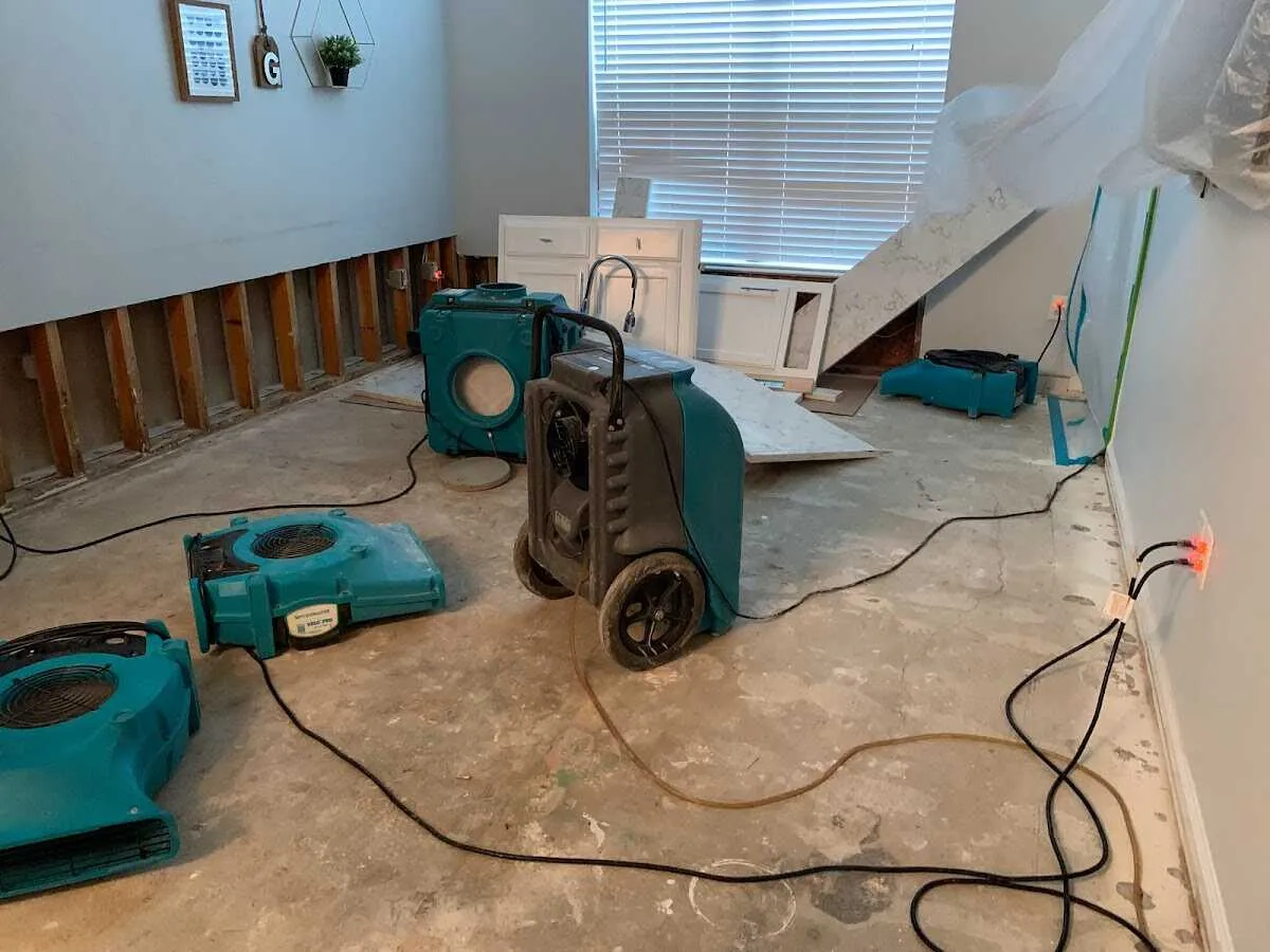 Dehumidifier in flood-cut room for Water Damage Restoration in Solana Beach